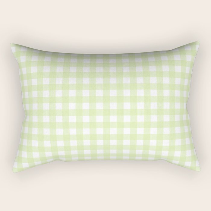 Gingham Check Pattern in Light Lime Green and White Rectangular Pillow Gallery Image 2
