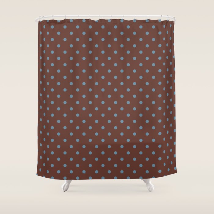 Polka Dot Brown and Blue Pattern Shower Curtain Gallery Image 1