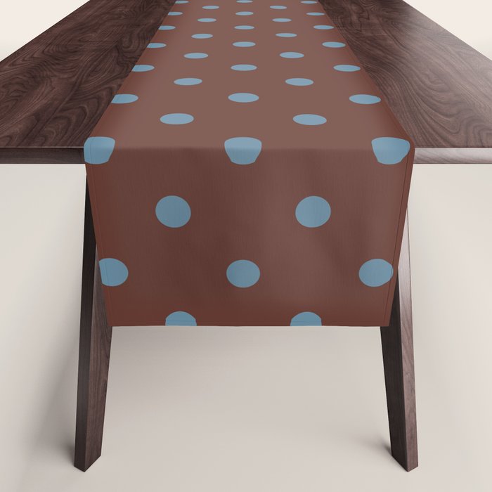 Polka Dot Brown and Blue Pattern Table Runner Gallery Image 1