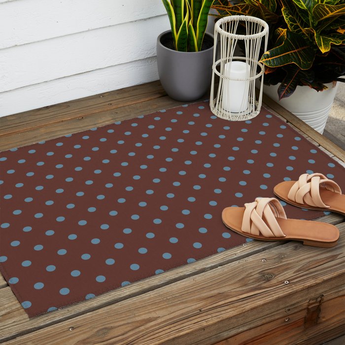 Polka Dot Brown and Blue Pattern Outdoor Rug Gallery Image 2