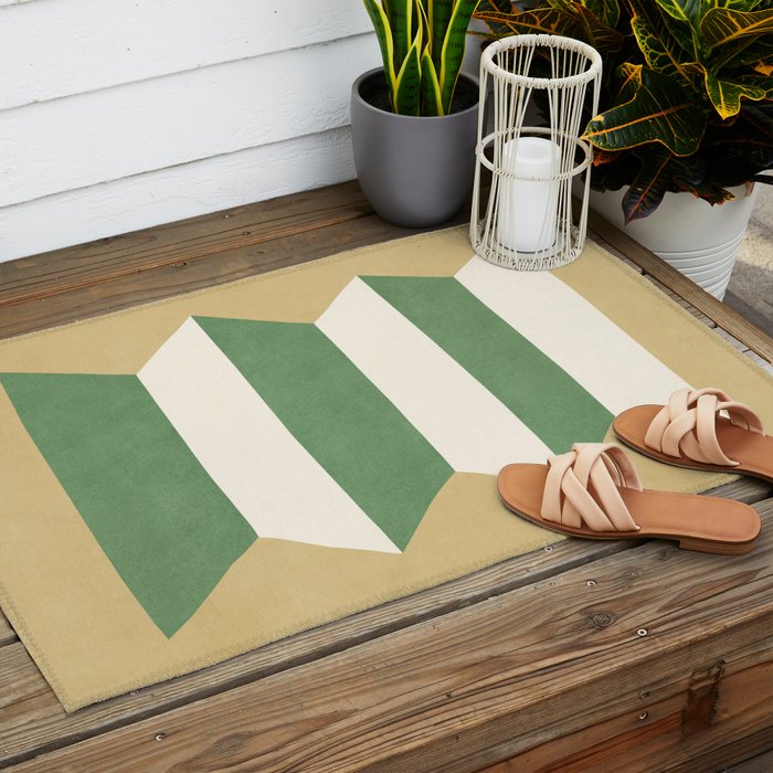 Geometric Vase - Green on Beige Outdoor Rug Gallery Image 2