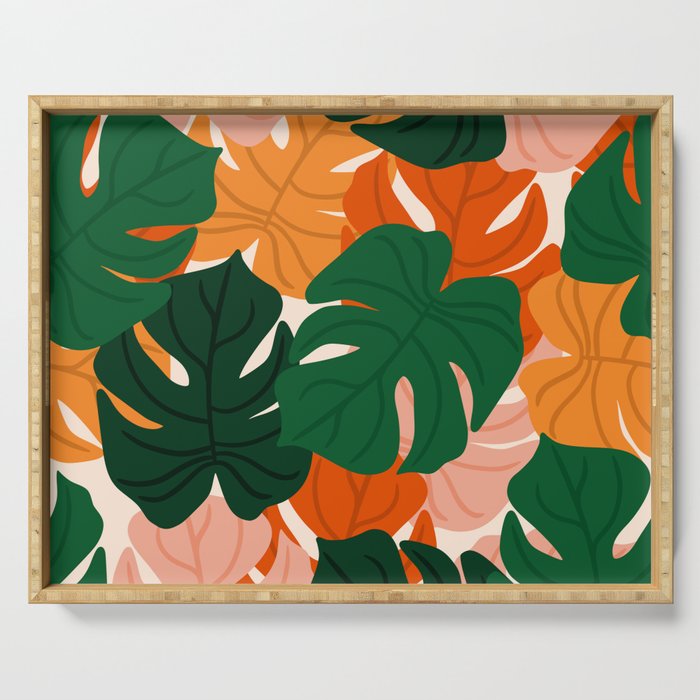 Vibrant Monstera Leaf Pattern Serving Tray Gallery Image 1