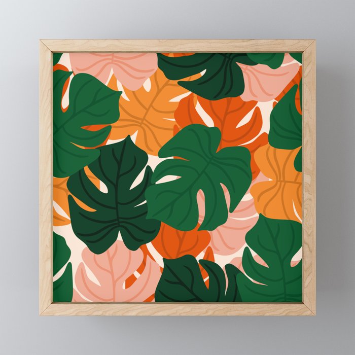 Vibrant Monstera Leaf Pattern Mini Art Print Gallery Image 1
