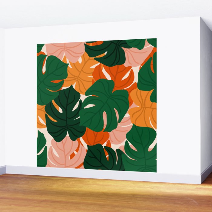 Vibrant Monstera Leaf Pattern Wall Mural Gallery Image 2