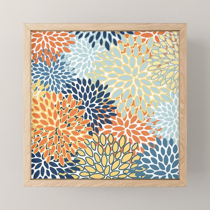 Modern, Floral Prints, Orange, Blue, Yellow Mini Art Print Gallery Image 1