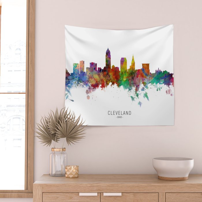 Cleveland Ohio Skyline Wall Tapestry Gallery Image 2