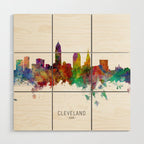 Cleveland Ohio Skyline Wood Wall Art Gallery Image 1