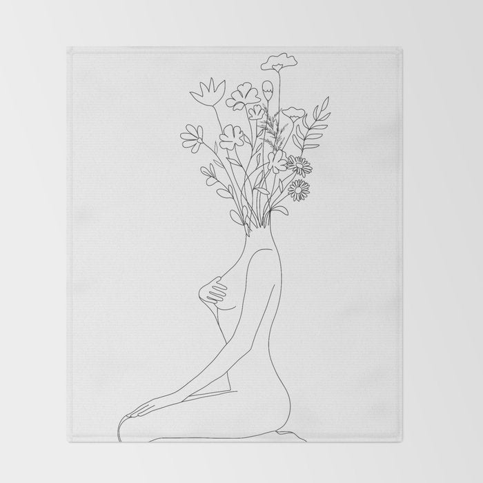 Minimal Line Bloom Throw Blanket Gallery Image 2
