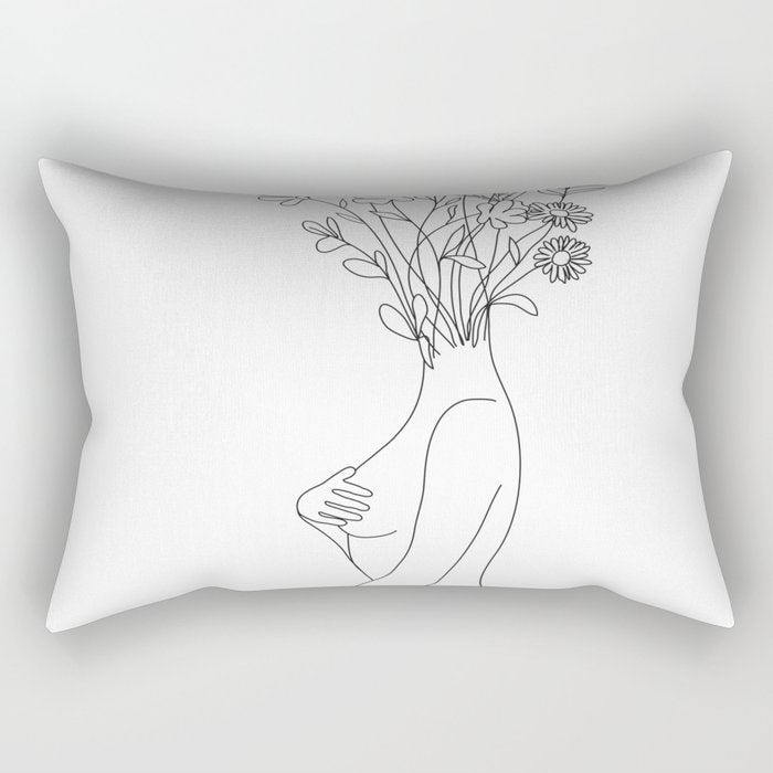 Minimal Line Bloom Rectangular Pillow Gallery Image 2