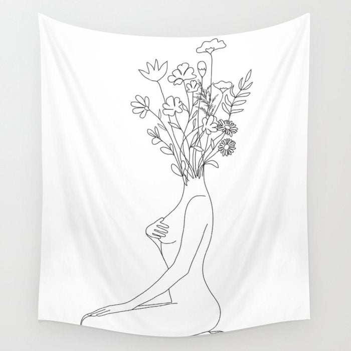 Minimal Line Bloom Wall Tapestry Gallery Image 4