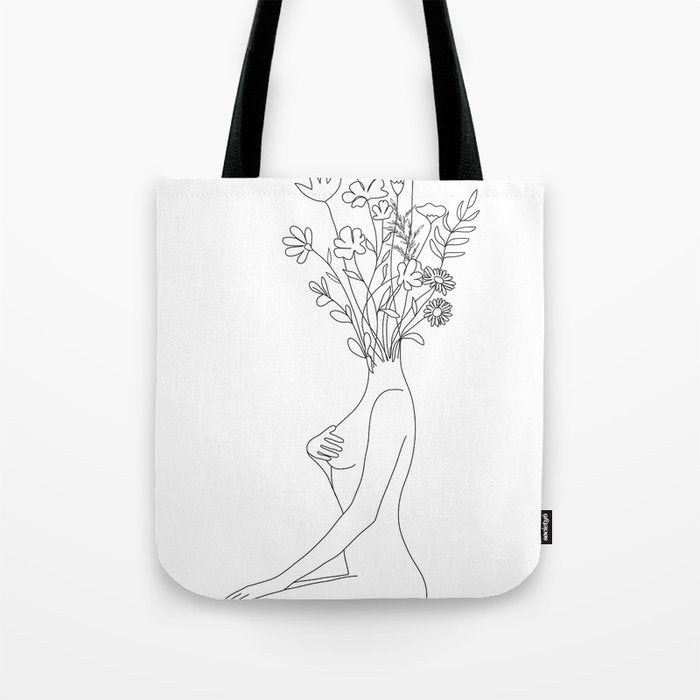 Minimal Line Bloom Tote Bag Gallery Image 1