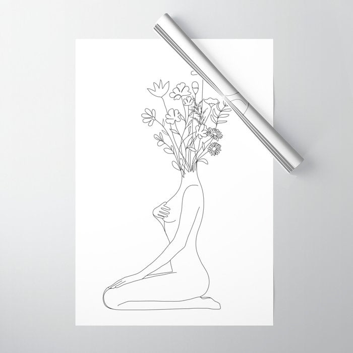 Minimal Line Bloom Wrapping Paper Gallery Image 1