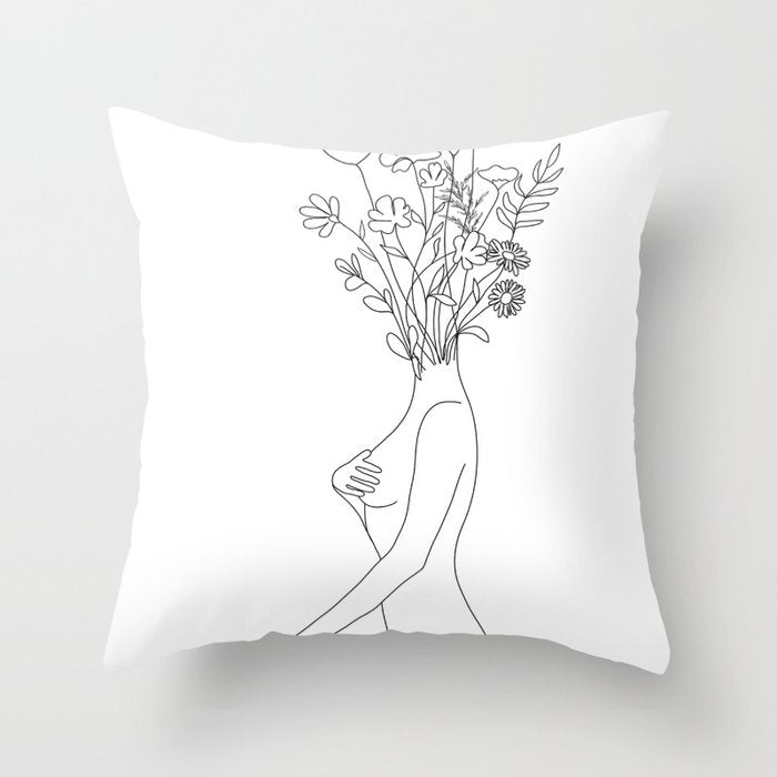 Minimal Line Bloom Throw Pillow Gallery Image 1