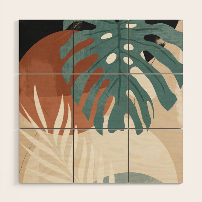 Abstract Art Tropical Leaves  Wood Wall Art Gallery Image 1