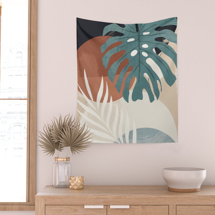 Abstract Art Tropical Leaves  Wall Tapestry Gallery Image 2