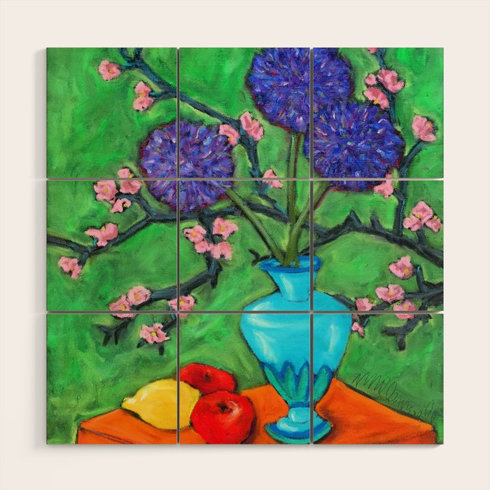 Allium on Orange Table Wood Wall Art Gallery Image 1