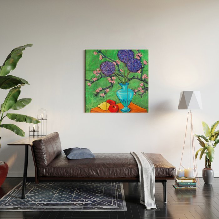 Allium on Orange Table Wood Wall Art Gallery Image 2