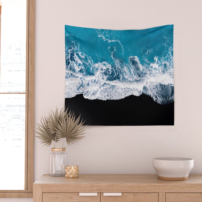 Minimalism Is Waves In Iceland  - Landscape Photography Wall Tapestry Gallery Image 2