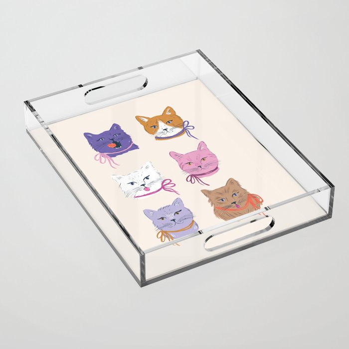 Cats in Purple and Brown Acrylic Tray Gallery Image 1
