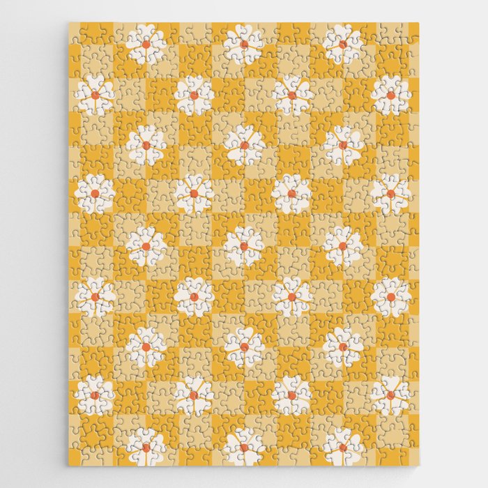 Daisies On Yellow Checkerboard Jigsaw Puzzle Gallery Image 1