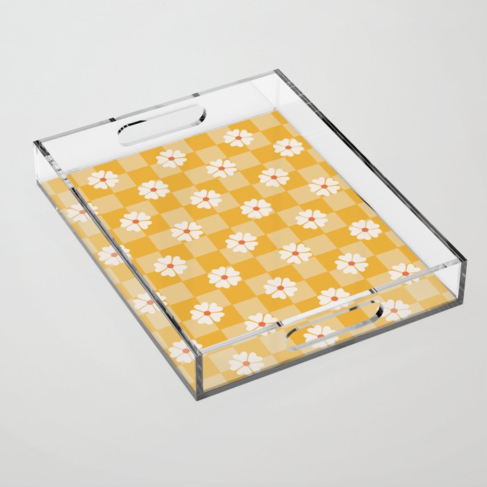 Daisies On Yellow Checkerboard Acrylic Tray Gallery Image 1
