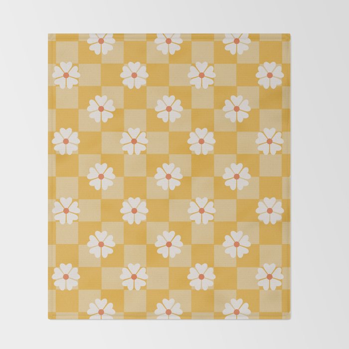 Daisies On Yellow Checkerboard Throw Blanket Gallery Image 2
