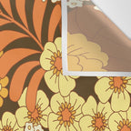Brown, Yellow, Orange qnd Ivory Retro Flowers Wall Tapestry Gallery Image 3