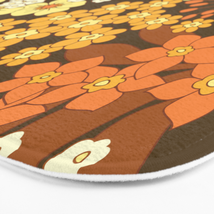 Brown, Yellow, Orange qnd Ivory Retro Flowers Bath Mat Gallery Image 3