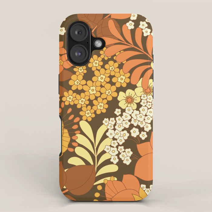 Brown, Yellow, Orange qnd Ivory Retro Flowers iPhone Case Gallery Image 1