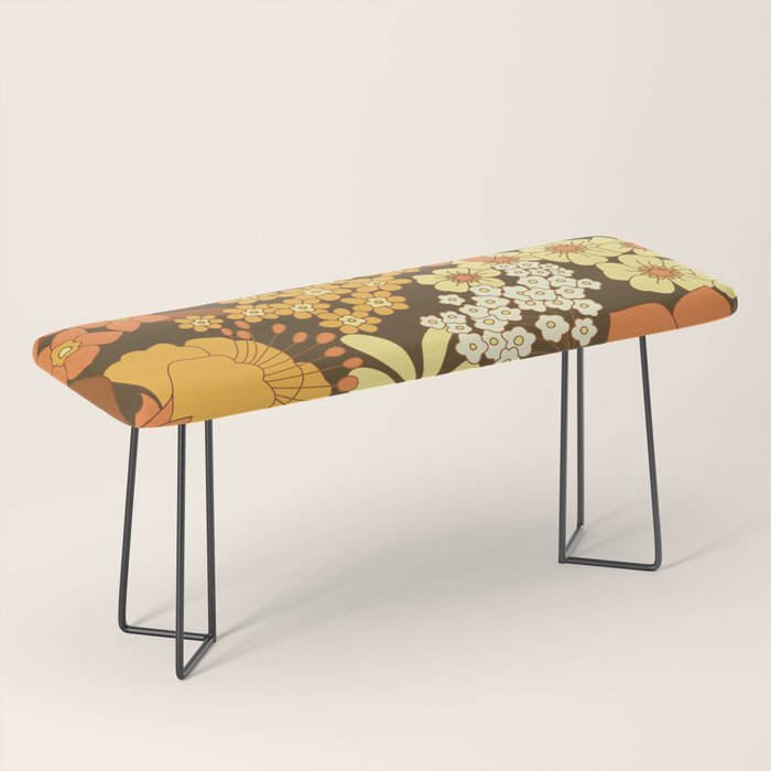 Brown, Yellow, Orange qnd Ivory Retro Flowers Bench Gallery Image 1