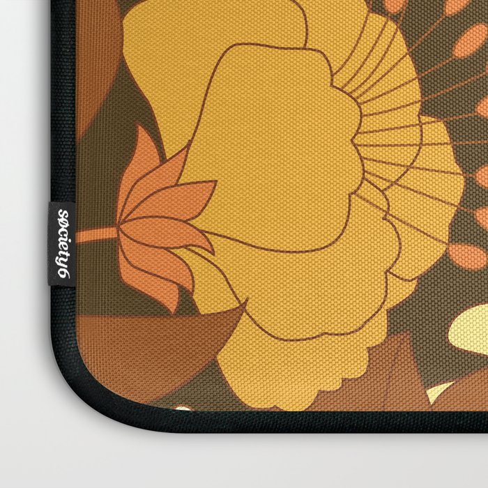 Brown, Yellow, Orange qnd Ivory Retro Flowers Laptop Sleeve Gallery Image 3