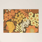 Brown, Yellow, Orange qnd Ivory Retro Flowers Welcome Mat Gallery Image 1