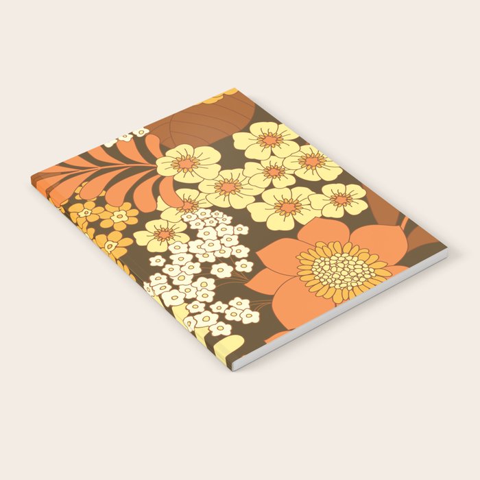Brown, Yellow, Orange qnd Ivory Retro Flowers Notebook Gallery Image 2