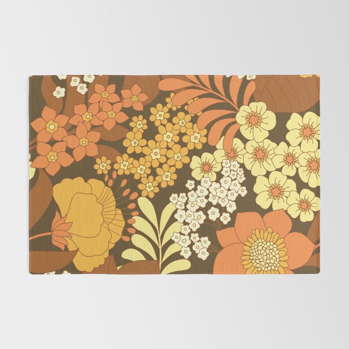Brown, Yellow, Orange qnd Ivory Retro Flowers Rug Gallery Image 2