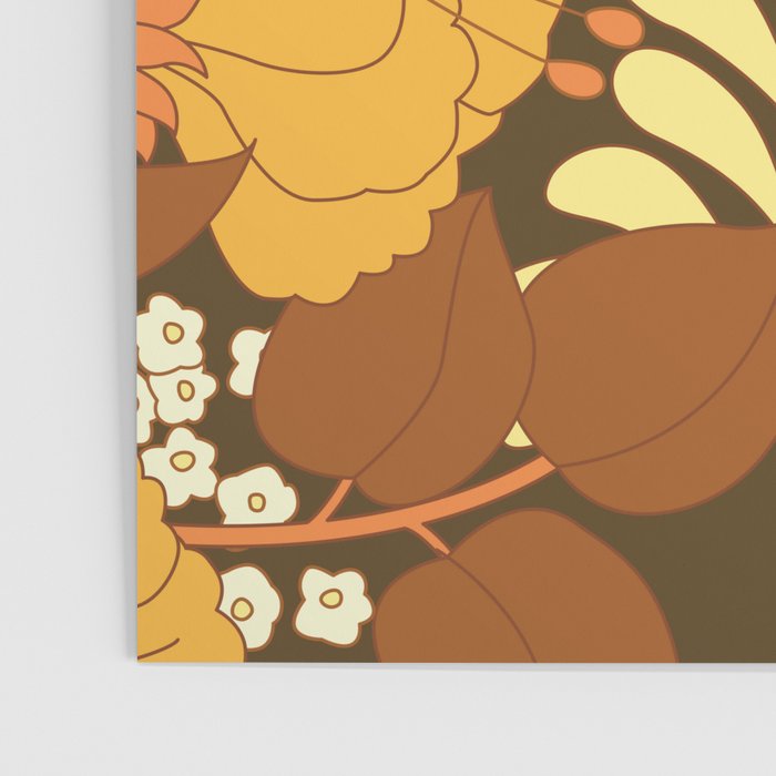 Brown, Yellow, Orange qnd Ivory Retro Flowers Poster Gallery Image 3