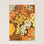 Brown, Yellow, Orange qnd Ivory Retro Flowers Stationery Card Gallery Image 2