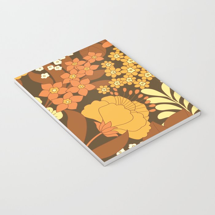 Brown, Yellow, Orange qnd Ivory Retro Flowers Notebook Gallery Image 3