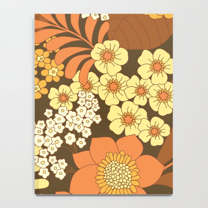 Brown, Yellow, Orange qnd Ivory Retro Flowers Notebook Gallery Image 4