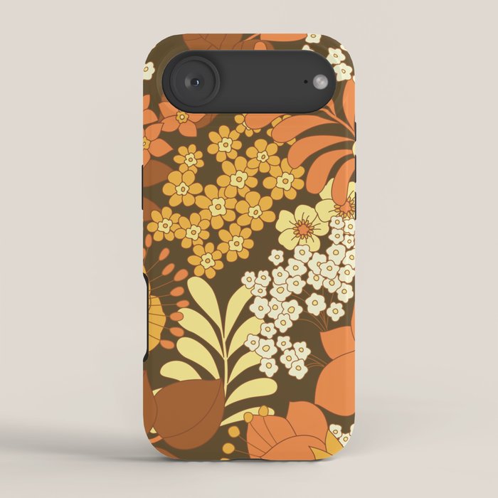 Brown, Yellow, Orange qnd Ivory Retro Flowers iPhone Case Gallery Image 2