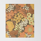 Brown, Yellow, Orange qnd Ivory Retro Flowers Throw Blanket Gallery Image 2