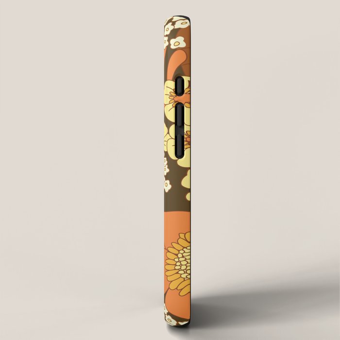 Brown, Yellow, Orange qnd Ivory Retro Flowers iPhone Case Gallery Image 2