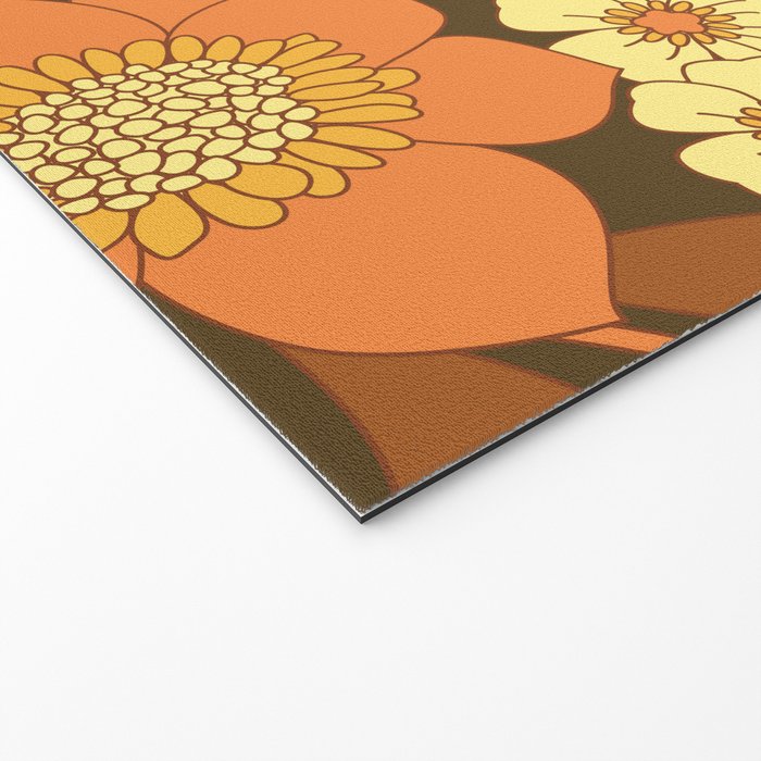 Brown, Yellow, Orange qnd Ivory Retro Flowers Welcome Mat Gallery Image 2