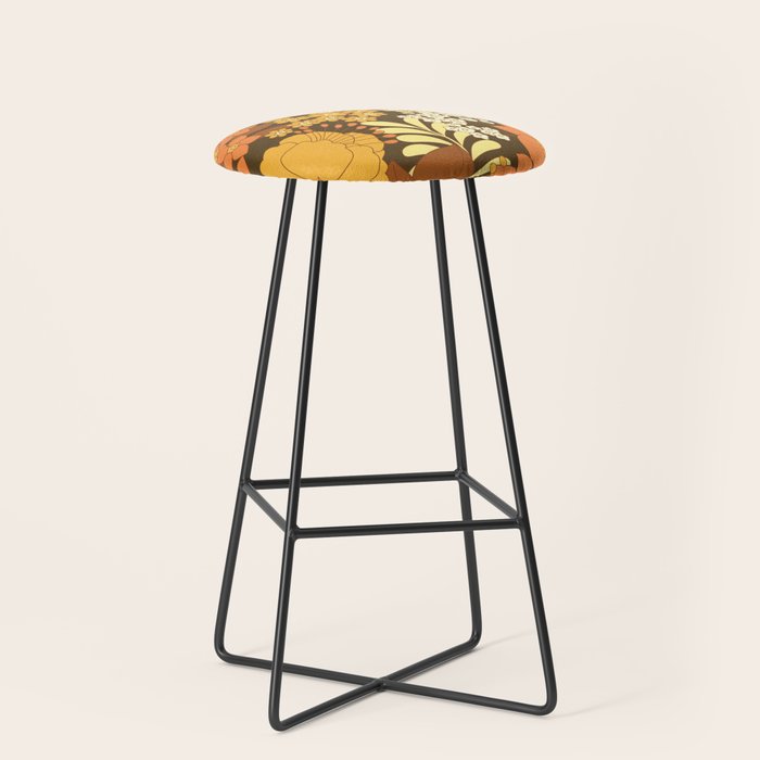 Brown, Yellow, Orange qnd Ivory Retro Flowers Stool Gallery Image 1