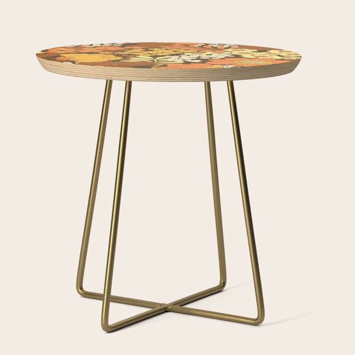 Brown, Yellow, Orange qnd Ivory Retro Flowers Side Table Gallery Image 1