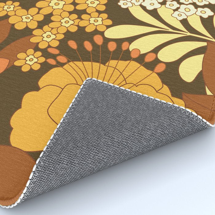 Brown, Yellow, Orange qnd Ivory Retro Flowers Rug Gallery Image 4