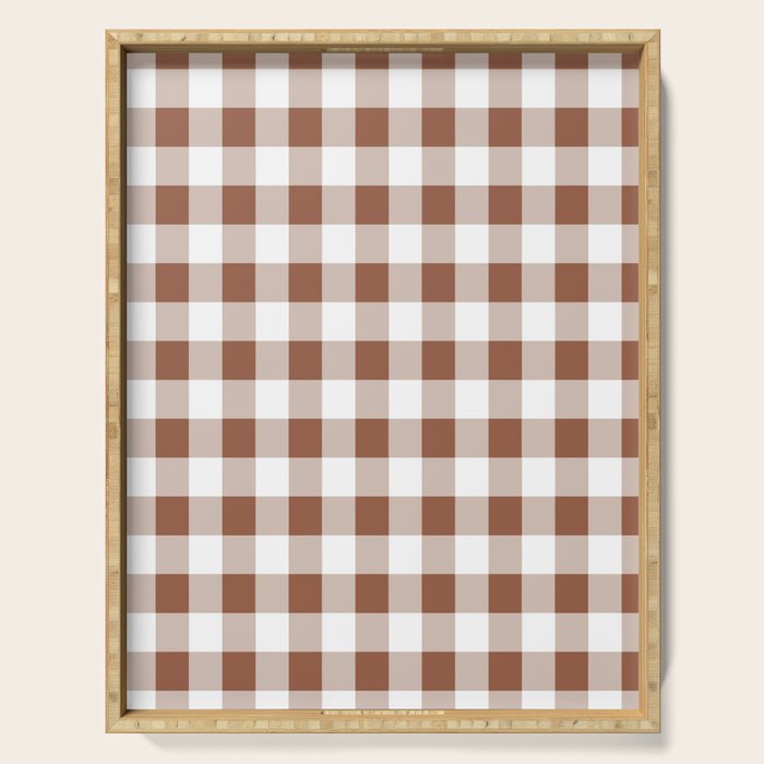 Gingham Large Brown White Serving Tray Gallery Image 1