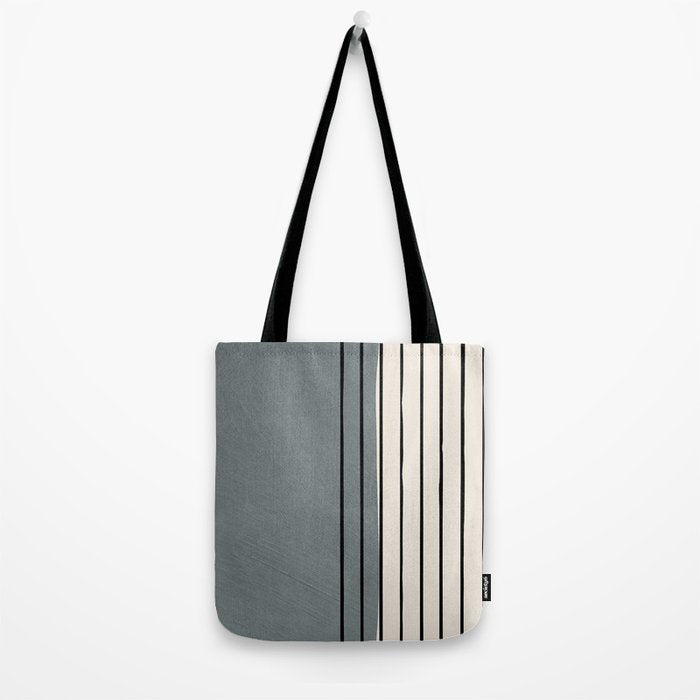 Gray and Black Minimalist Lines Tote Bag Gallery Image 2