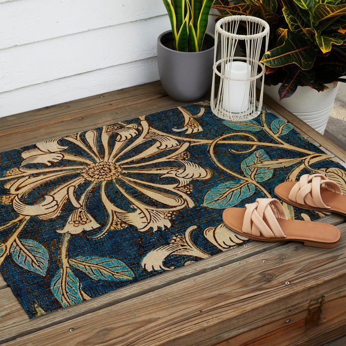 Honeysuckle (1876) by William Morris, Abstract II Antique Vintage Victorian Jugendstil Art Nouveau Outdoor Rug Gallery Image 2