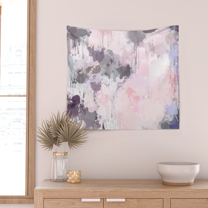 Modern Contemporary soft Pastel Pink Grey Abstract Wall Tapestry Gallery Image 2