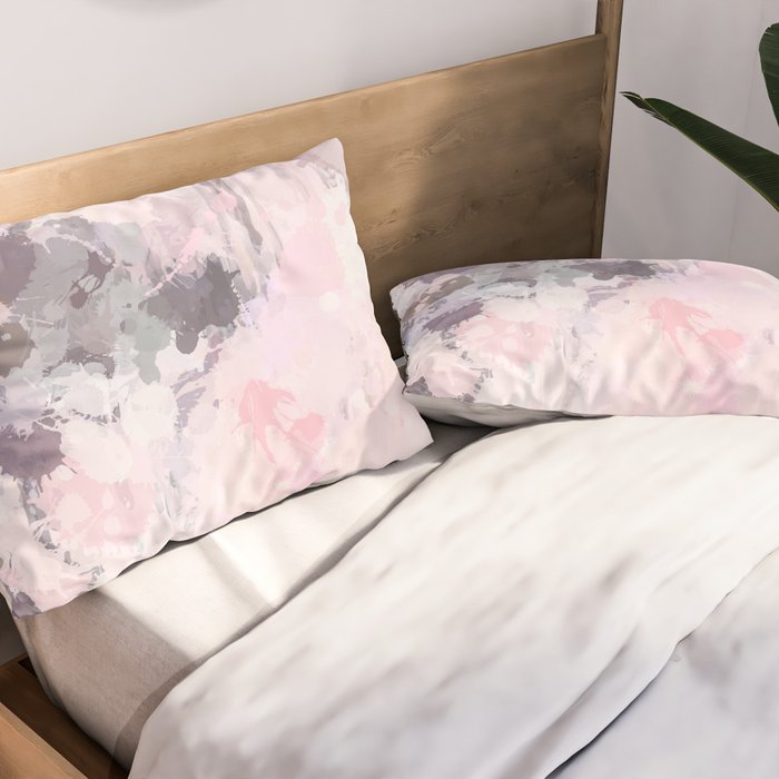 Modern Contemporary soft Pastel Pink Grey Abstract Pillow Sham Gallery Image 2